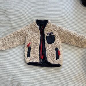 Patagonia baby Cream Fleece Jacket with Navy and Red Accents